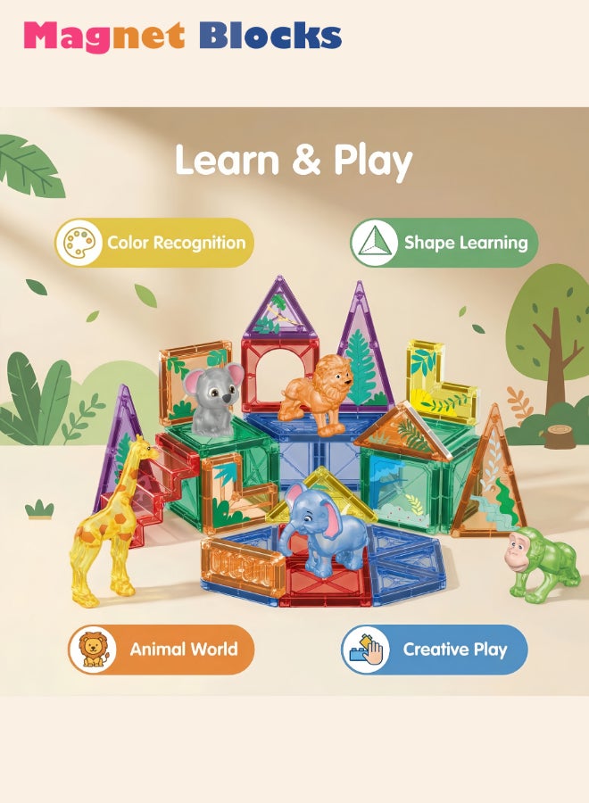DEZHI 36Pcs Magnetic Tiles Set, Magnet Blocks Building Toys, Small Animal Forest Themed Magnetic Blocks, Including 5 Types of Animals and 1 Sticker, Assembly 3D Structure Forest Theme, STEM Learning Toy for Kids Girls, Boys Age 3+. - Image 4